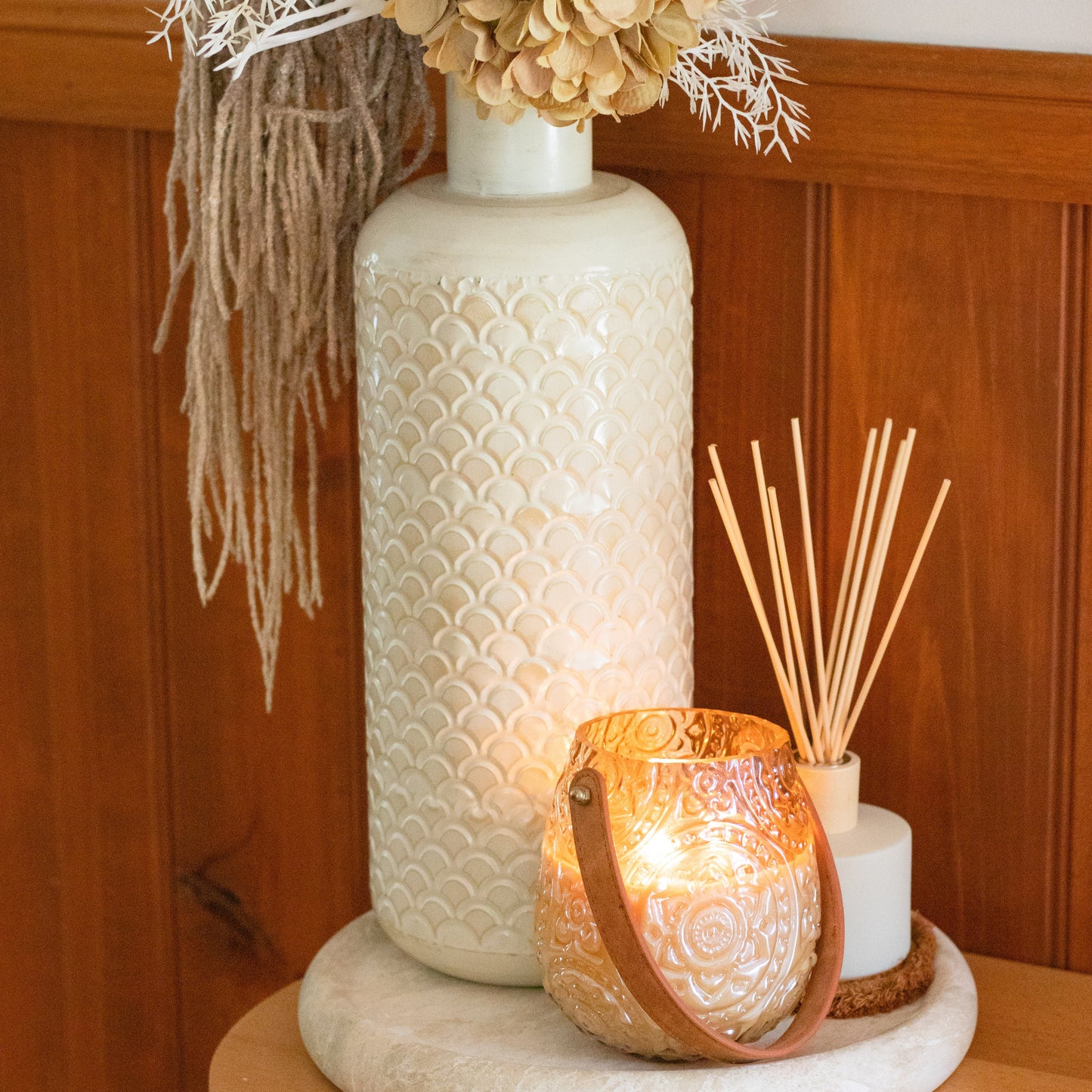 Mandala Lantern Candle Amber