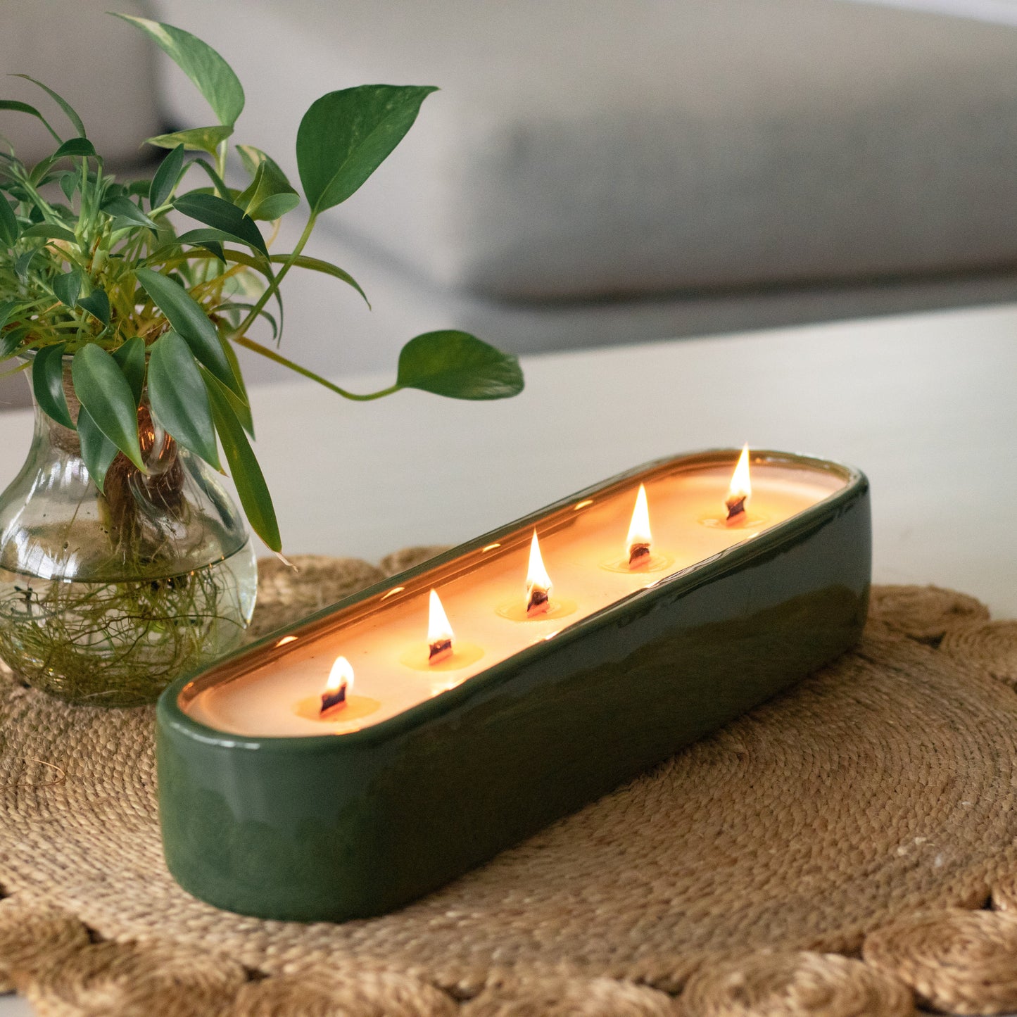 Baguette Centrepiece Candle Olive Green